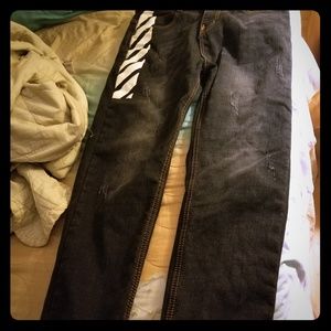Customed off white fleece demin pant